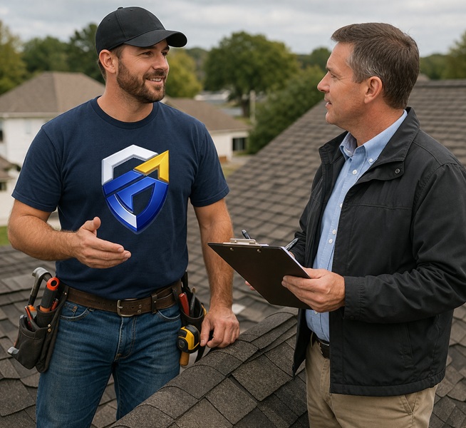 Storm Warden meeting an insurance adjuster on-site